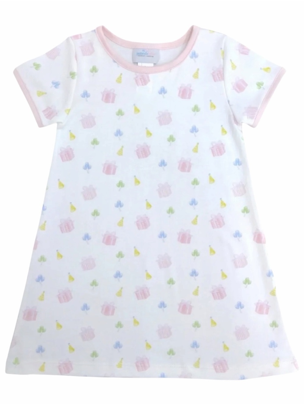 Girls' Short-Sleeve White dress  with Pastel Gift & Motif Prints